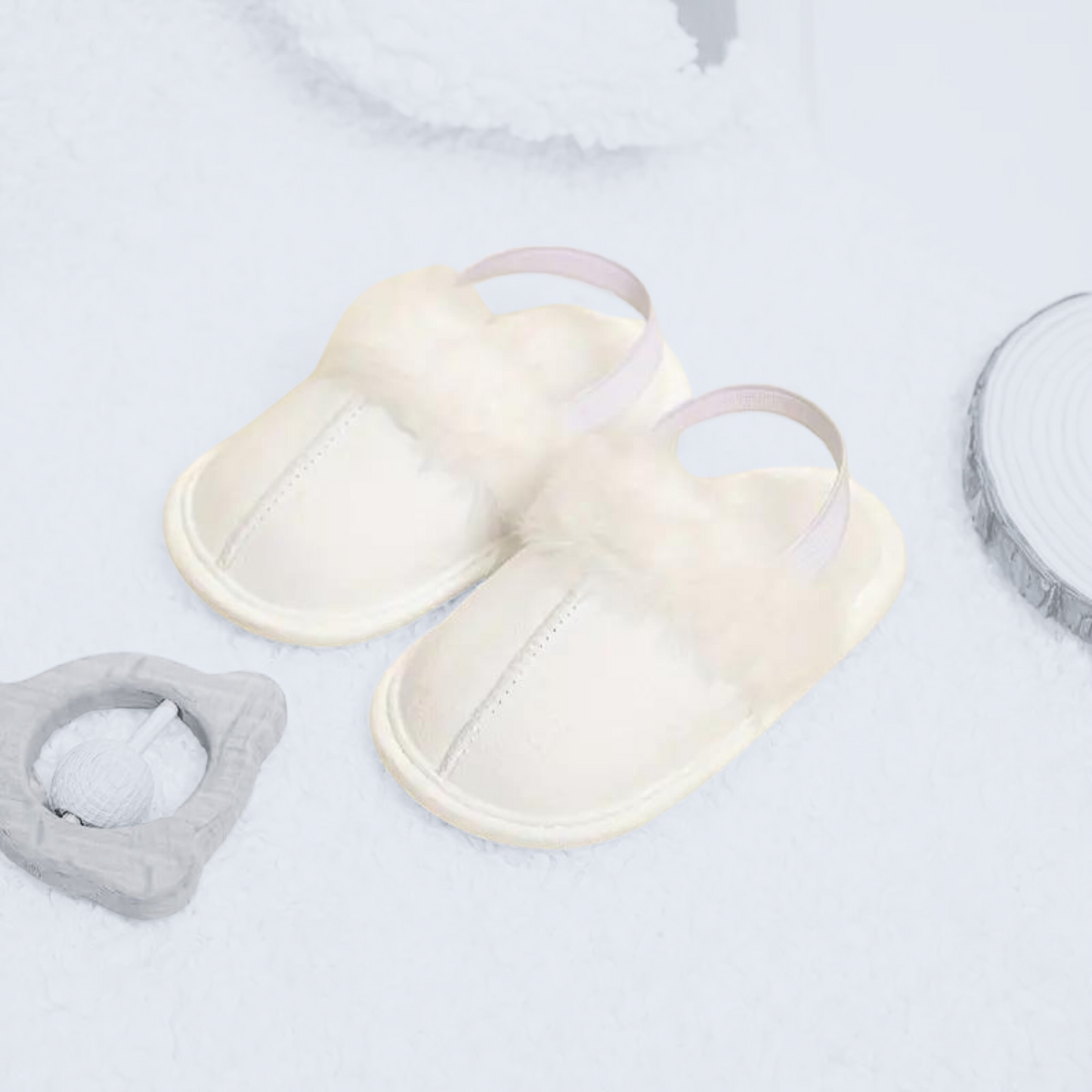WHITE FLEECE SLIPPERS . Up to 18 Months