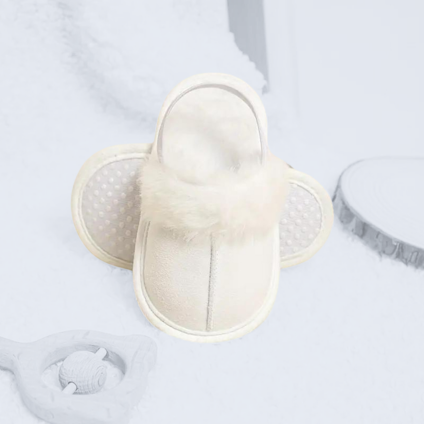 WHITE FLEECE SLIPPERS . Up to 18 Months