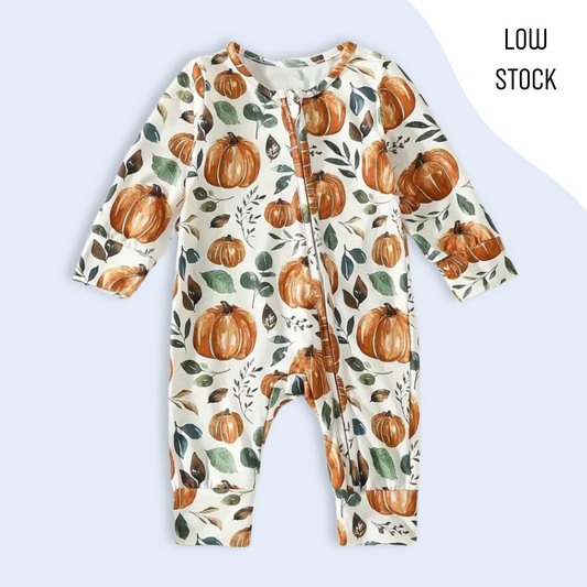 AUTUMN PUMPKIN SLEEPSUIT . Up to 12 Months