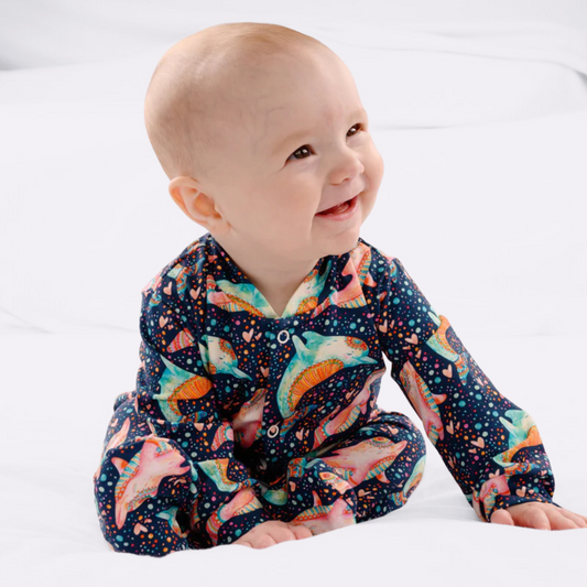 DANCING DOLPHIN SLEEPSUIT . Up to 18 Months