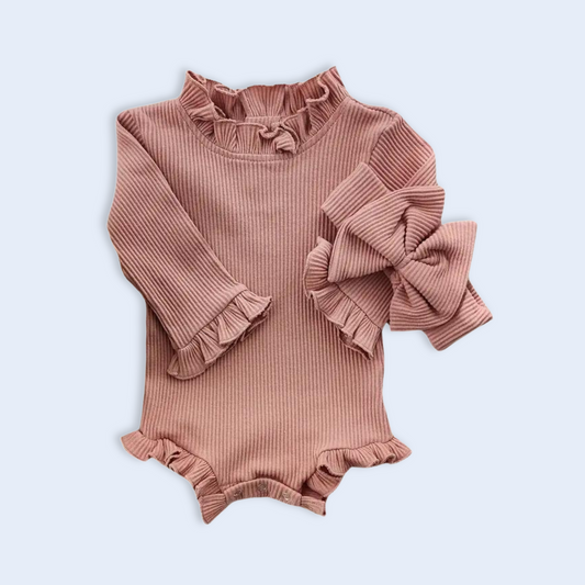 RUFFLE RIBBED ROMPER . 2 Piece Set