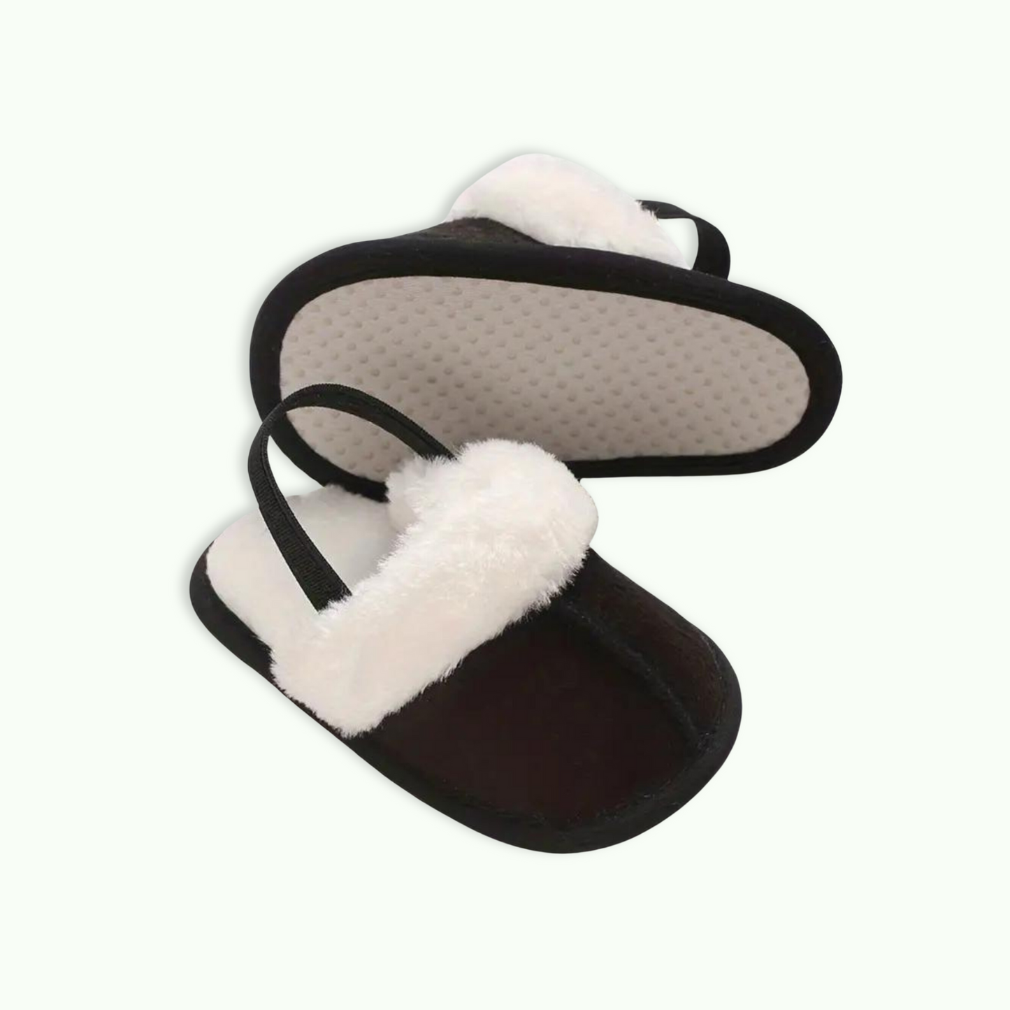 BLACK FLEECE SLIPPERS . Up to 18 Months