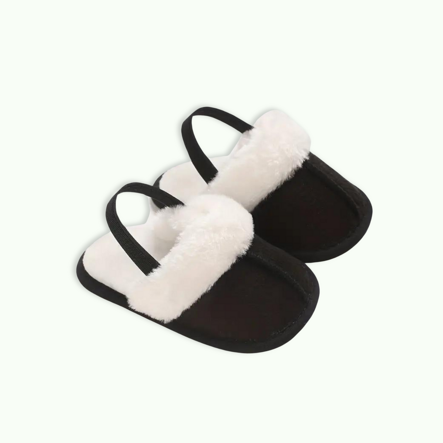 BLACK FLEECE SLIPPERS . Up to 18 Months