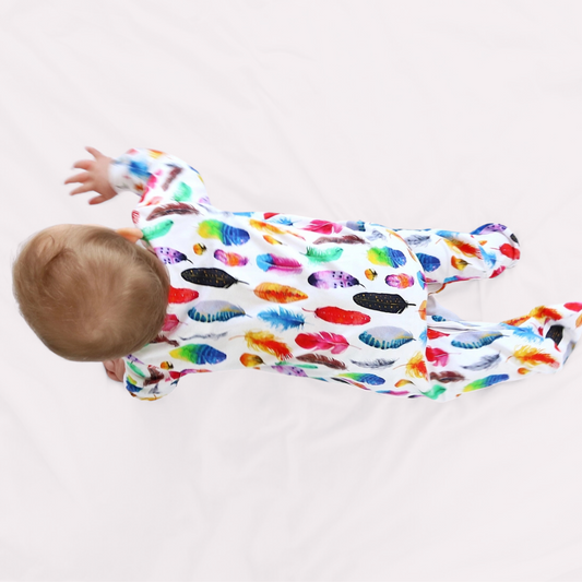 RAINBOW FEATHER SLEEPSUIT . Up to 18 Months