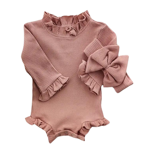 RUFFLE RIBBED ROMPER . 2 Piece Set